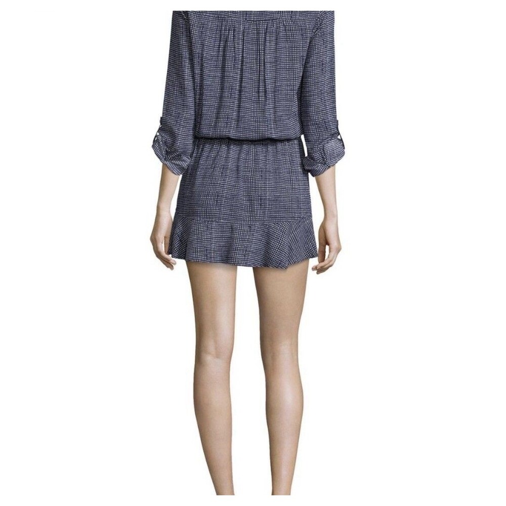 Joie Acey Button-Front Blue Soft Dress Size M Long Roll Tab Sleeve Euro Vacation - Picture 11 of 14